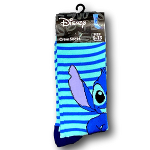 3/$20 Disney Stitch & Stripes Funny Novelty Crew Socks - NWT